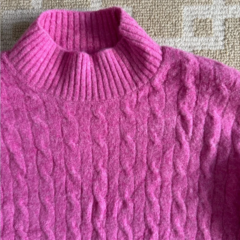 J. Crew Extra Soft Cable Knit Mock Neck Sweater Cozy Stretch Hot Pink Small